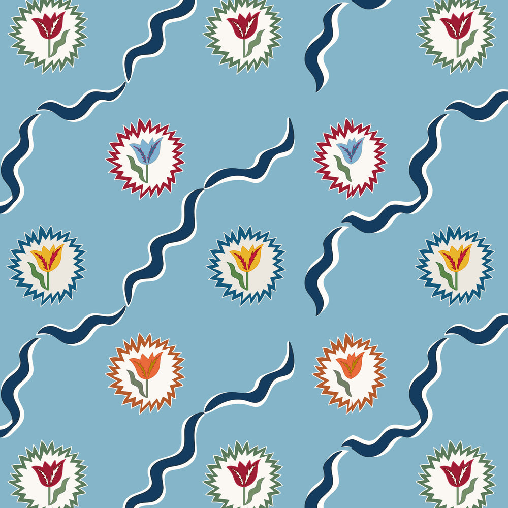 Tulips of Belgravia Wallpaper - Blue