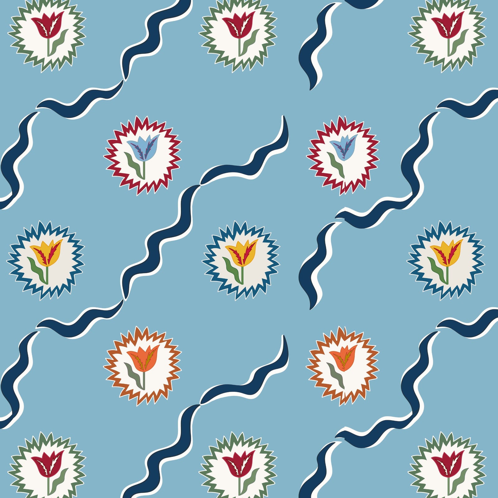 Tulips of Belgravia Wallpaper - Blue