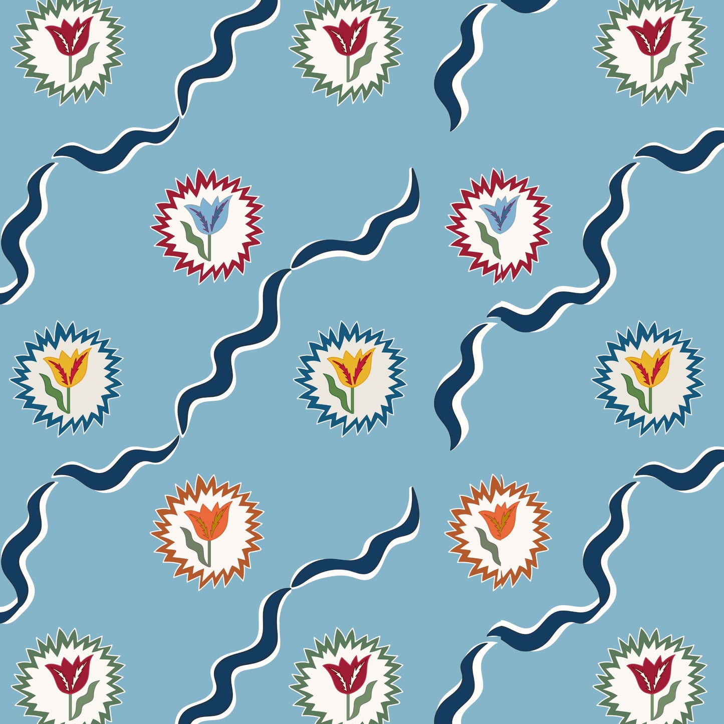 Tulips of Belgravia Wallpaper - Blue