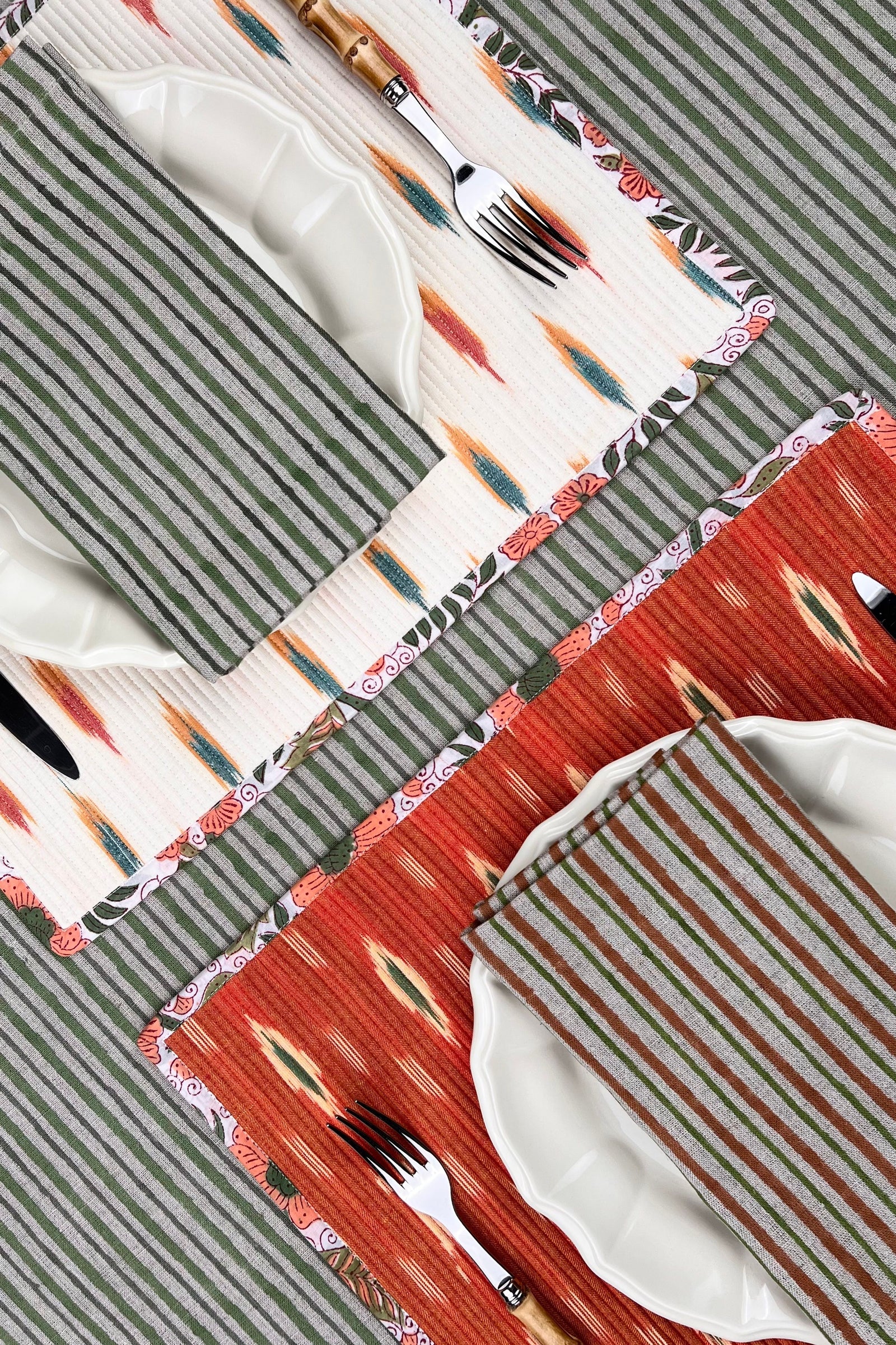The Breakfast Ikat Placemat (pair) -Persimmon & Ivory