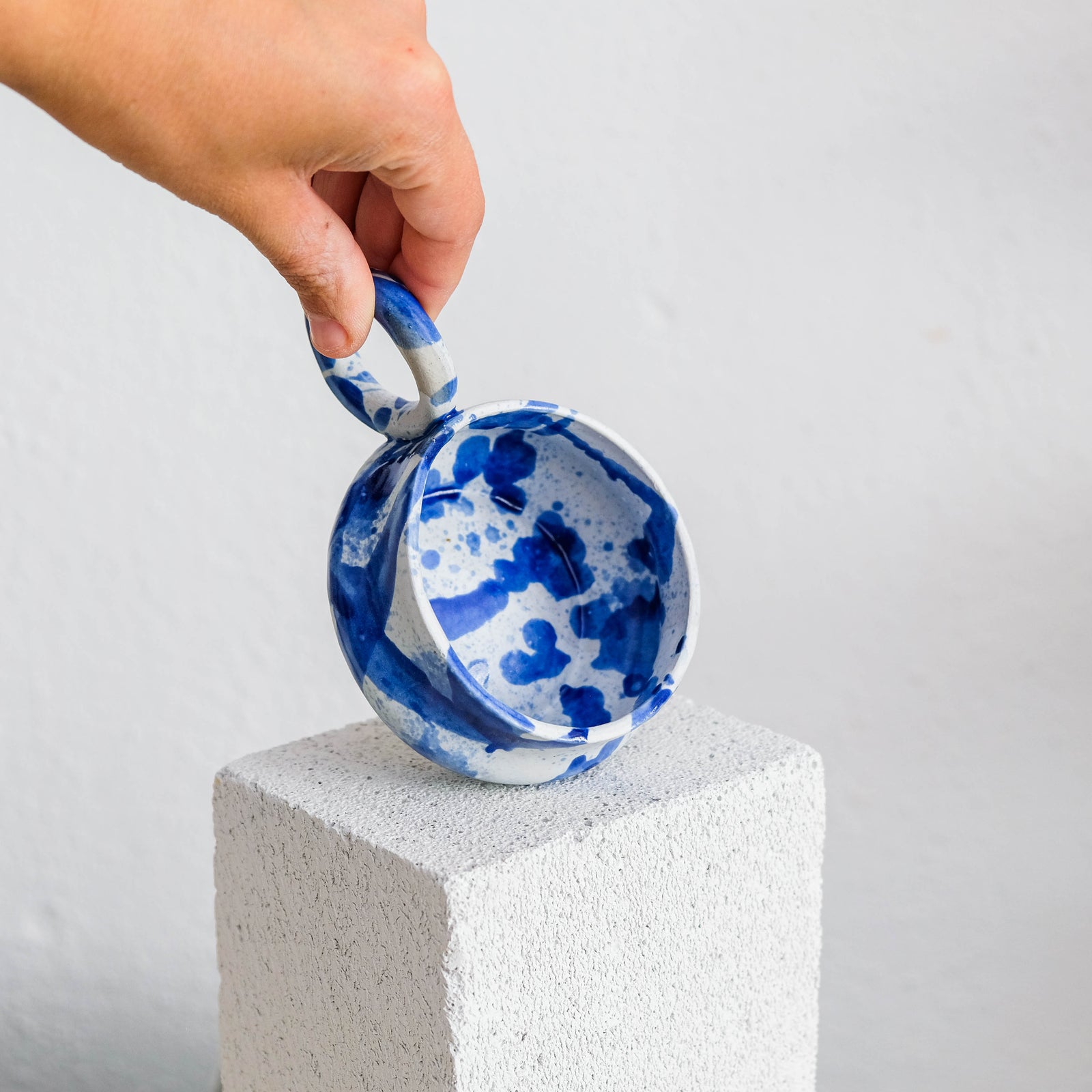 Dalmata M - Porcelain Cappuccino Cup - Brush Strokes Blue - Set of 2