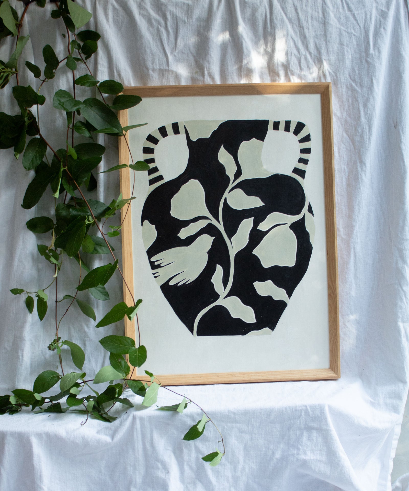 Bird on black vase- Original painting