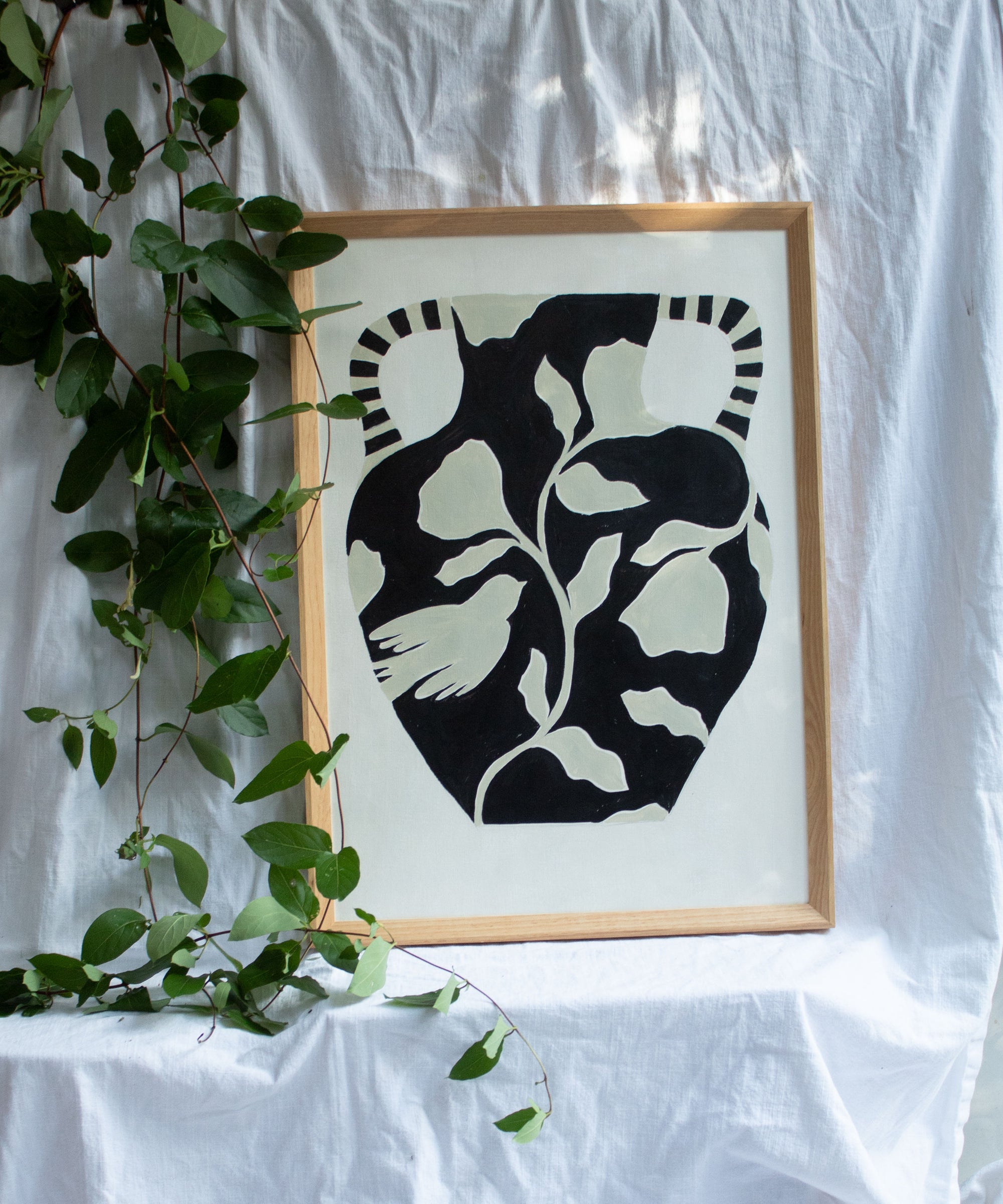 Bird on black vase- Original painting