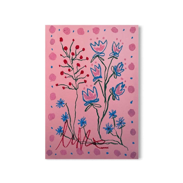 Pink & Blue Floral on Pink Background | Original Painting A3