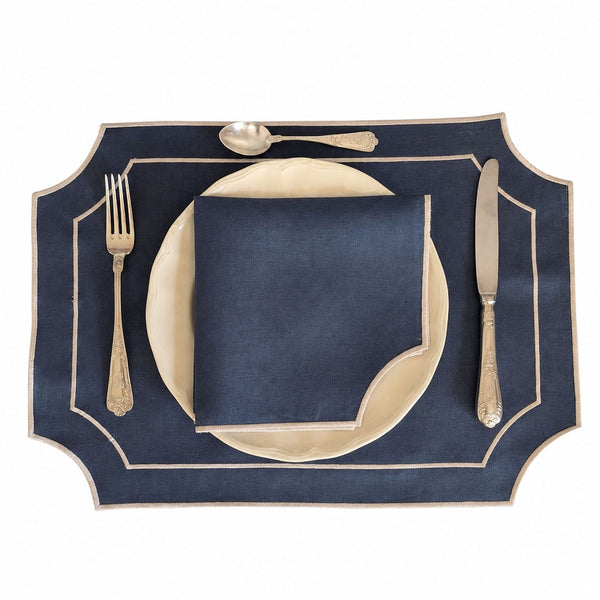 NIZA - Blue and White Linen Placemat and Napkin Set