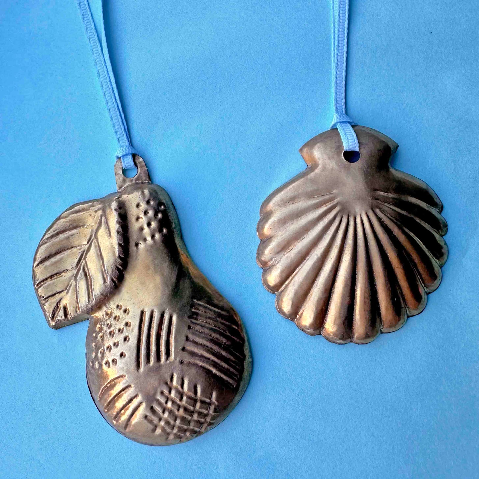Brass Pear & Shell Christmas Decorations