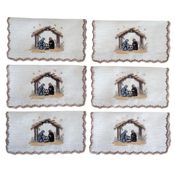 NATIVITY - Christmas Embroidery Cocktail Napkin Set (set of 6)
