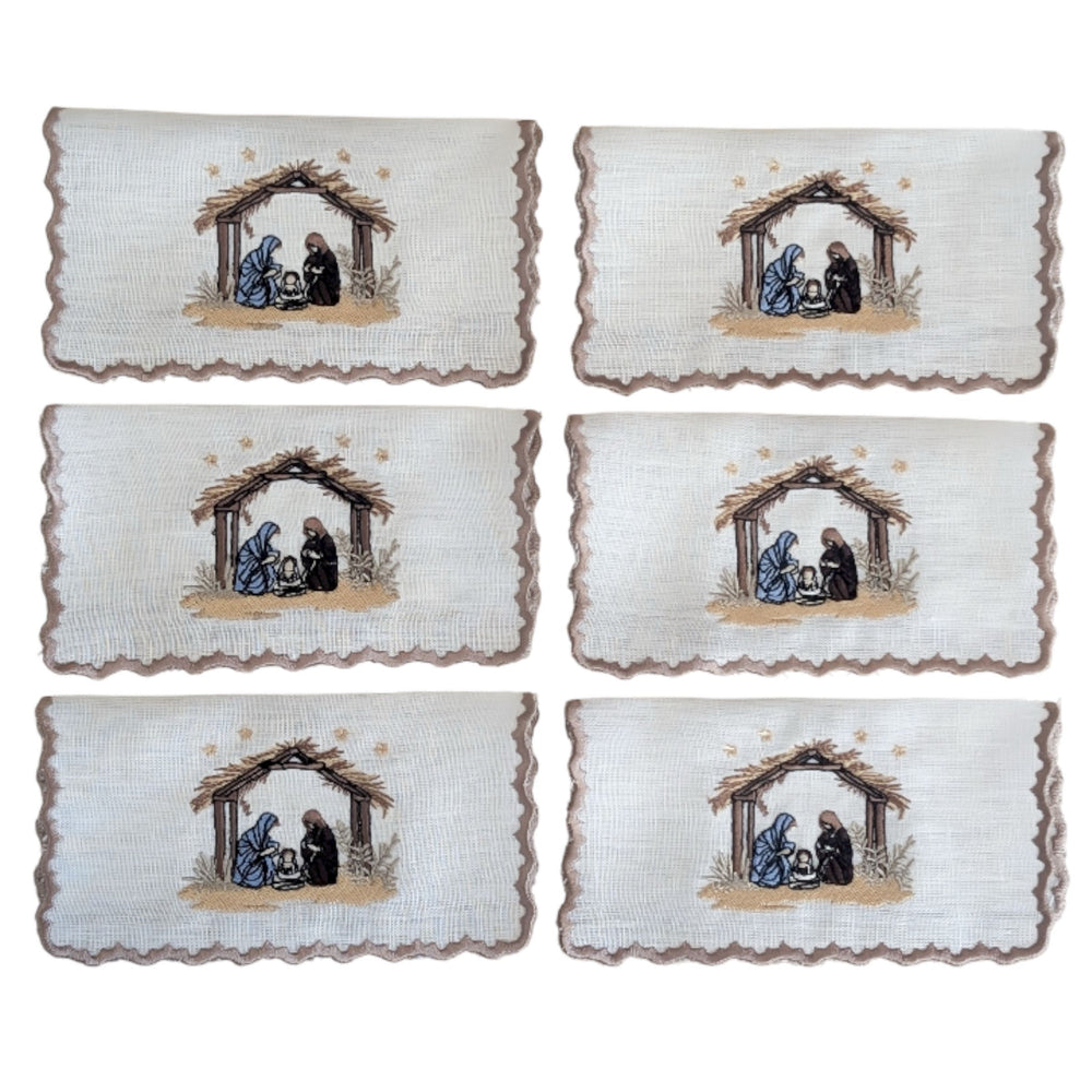 NATIVITY - Christmas Embroidery Cocktail Napkin Set (set of 6)