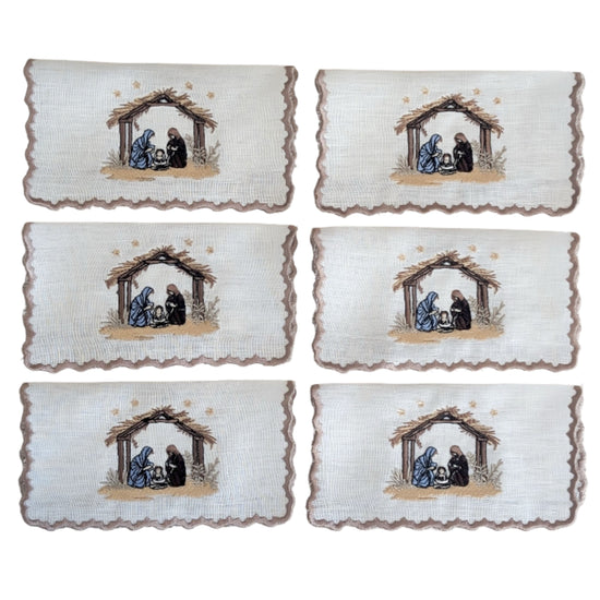 NATIVITY - Christmas Embroidery Cocktail Napkin Set (set of 6)