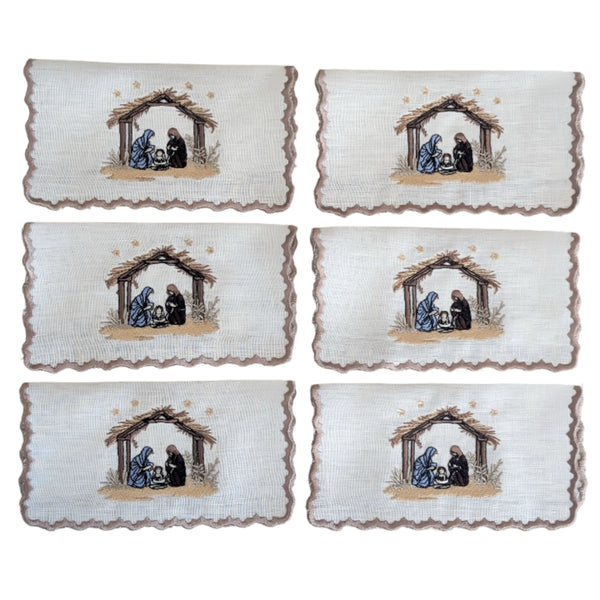 NATIVITY - Christmas Embroidery Cocktail Napkin Set (set of 6)