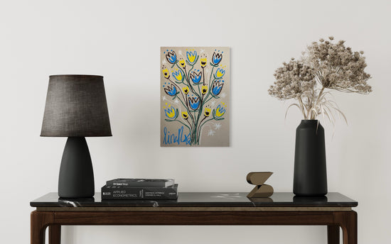 Blue, Yellow & Brown Floral | Original Painting A3