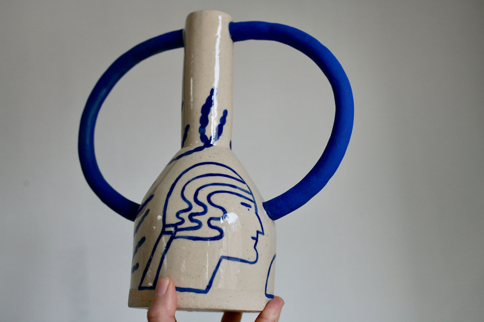 Extra Large Hand Painted Jug Eared Vase