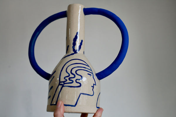 Extra Large Hand Painted Jug Eared Vase