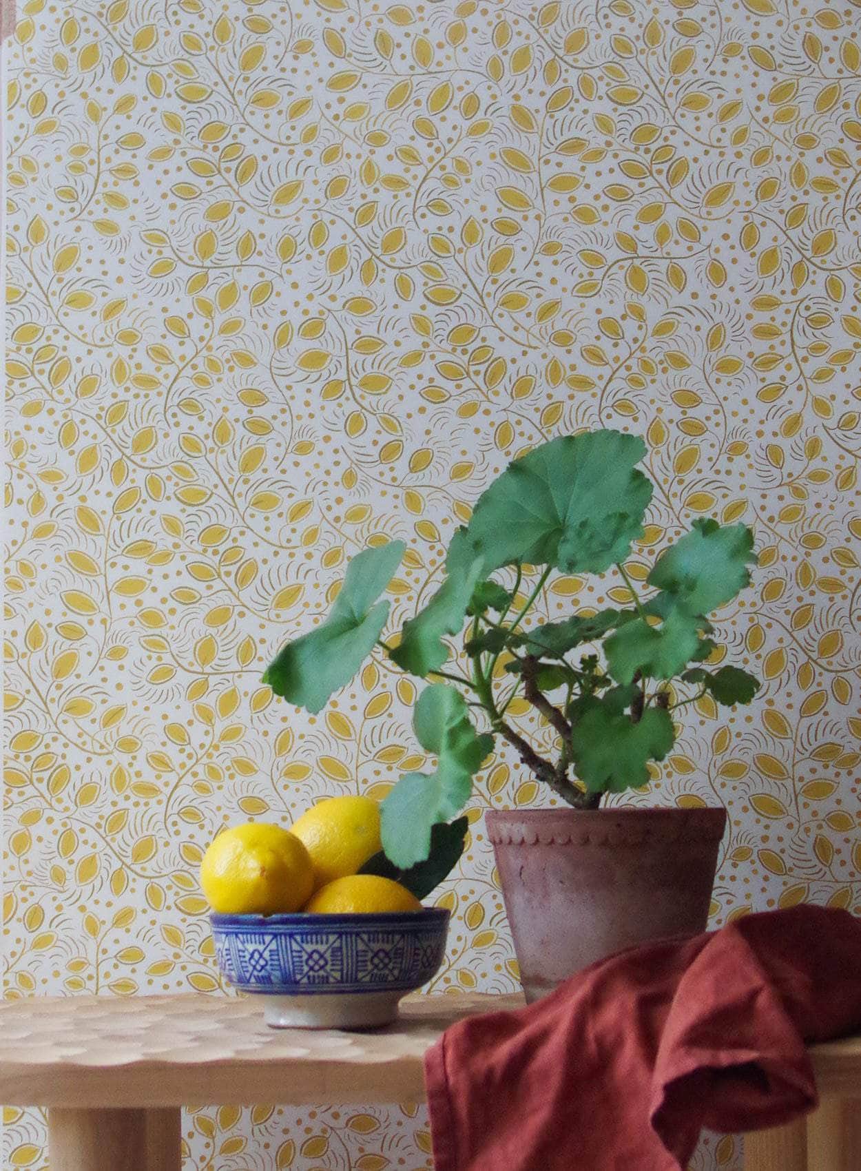 Printed Little Leaves Wallpaper - Yellow