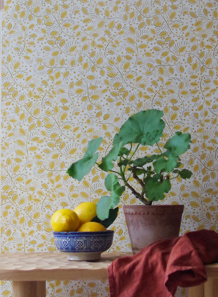 Printed Little Leaves Wallpaper - Yellow