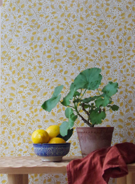 Printed Little Leaves Wallpaper - Yellow