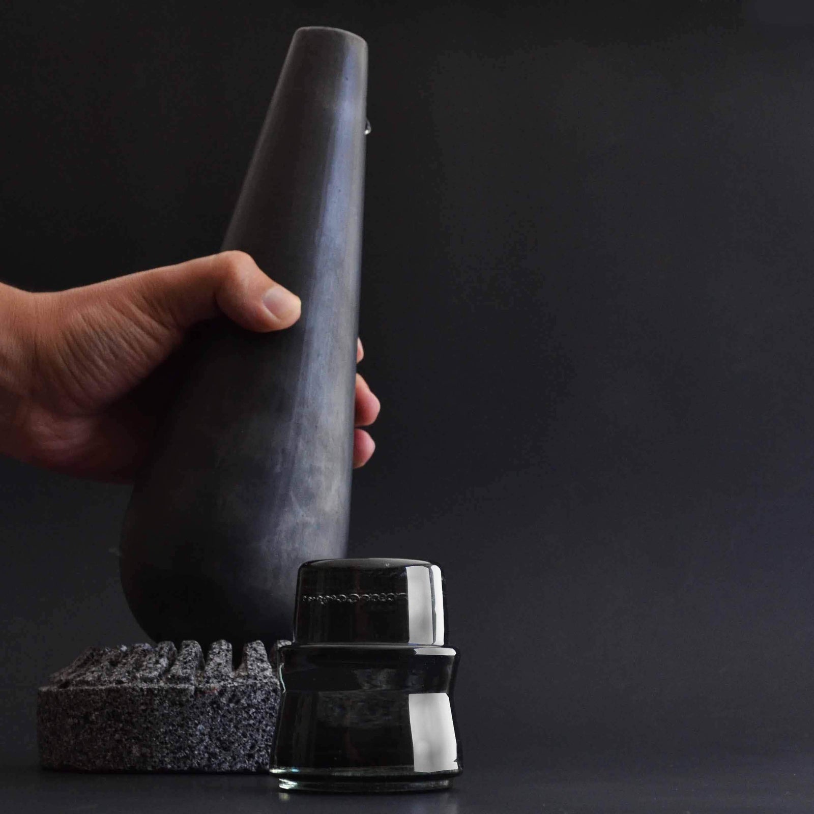 Mezcaleros Tequileros Acatl, Black Smoke, Sett of 6 Glasses