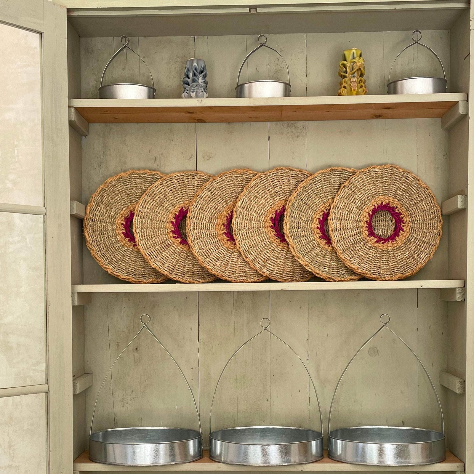 Fisculo Hand Woven Placemat | Natural, Pink & Saffron