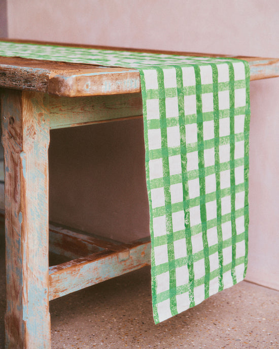 Green Gingham Stripe Table Runner