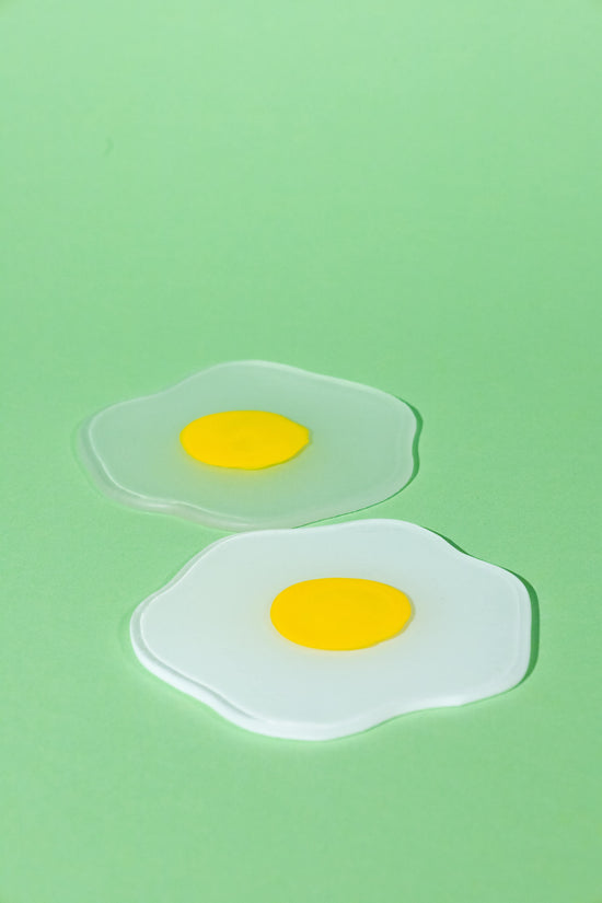 Raw to Fried Round Egg Glass Coaster Set of Two