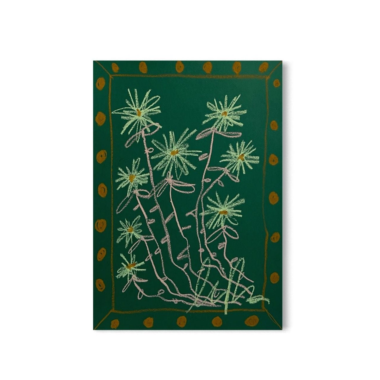 Lt Green & Pink Floral on Green Background | Original Painting A3