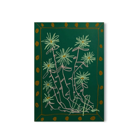 Lt Green & Pink Floral on Green Background | Original Painting A3