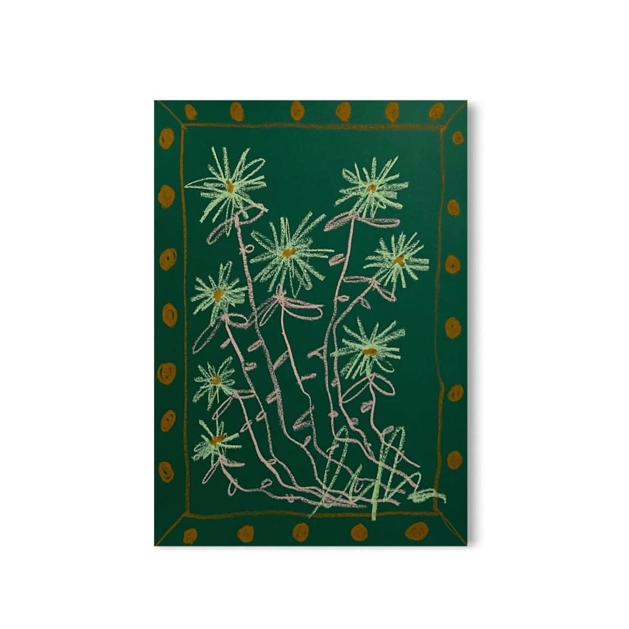 Lt Green & Pink Floral on Green Background | Original Painting A3