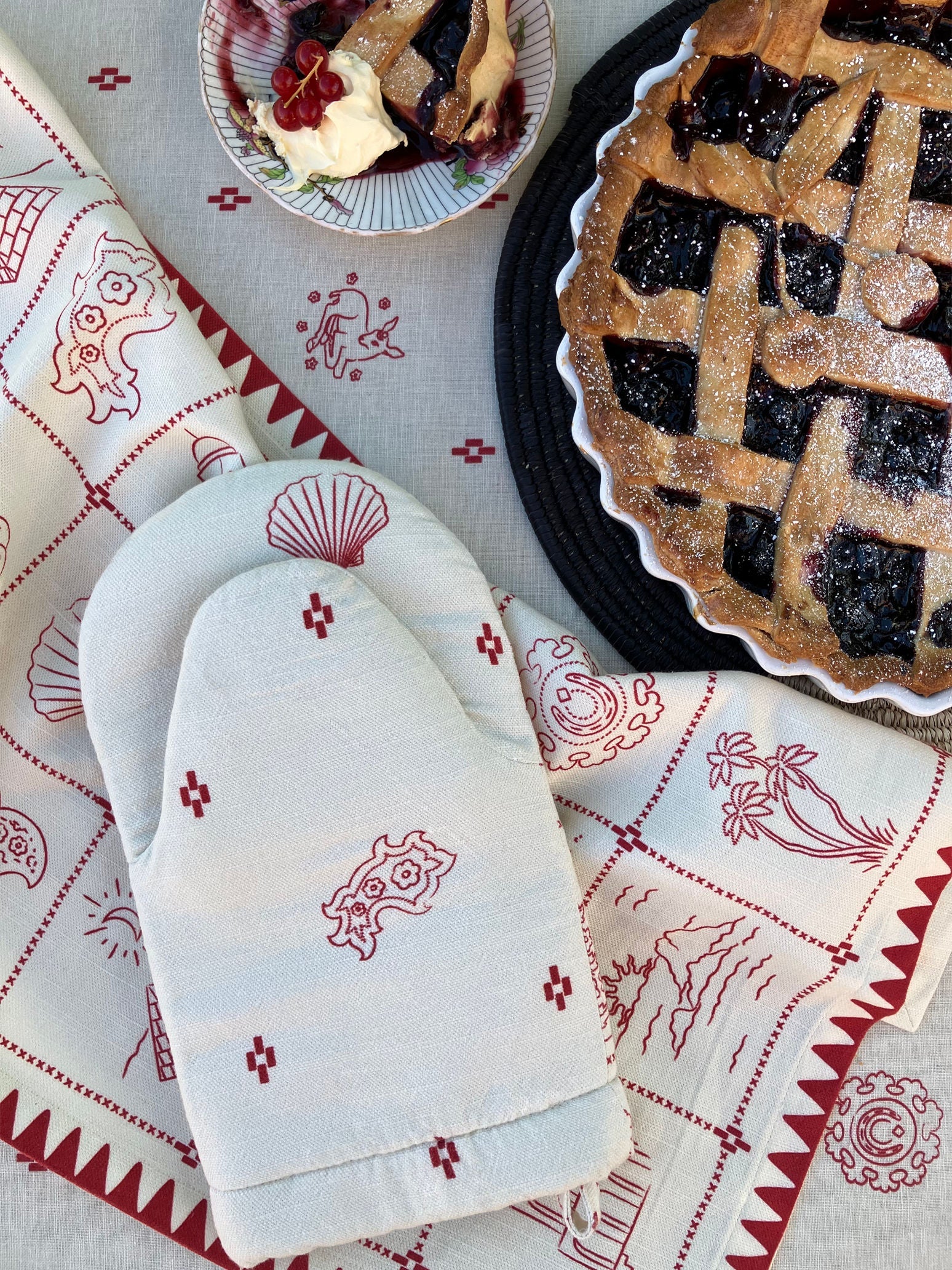 Redwork Tea Towel in Red