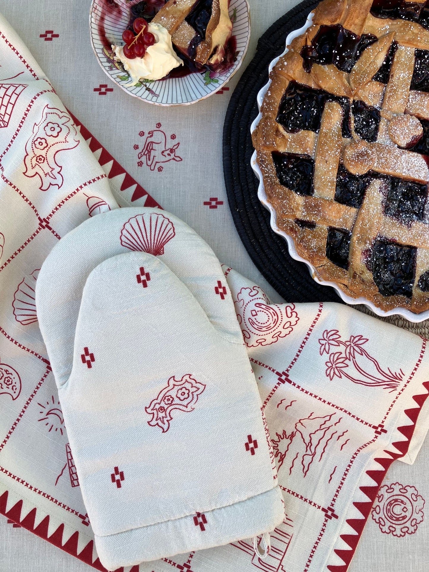 Redwork Tea Towel in Red