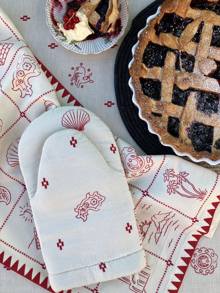 Redwork Tea Towel in Red