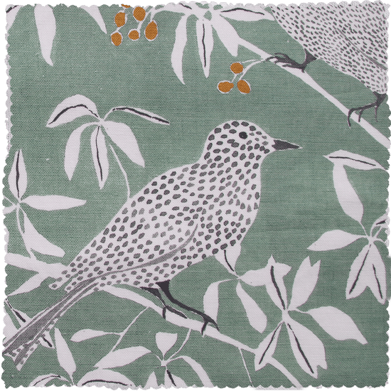 Printed Bower Birds Fabric - Green