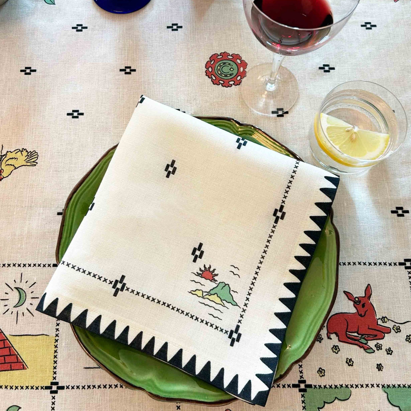 Redwork Napkins in Black- Set of Four