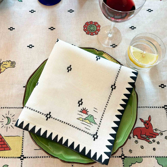 Redwork Napkins in Black- Set of Four