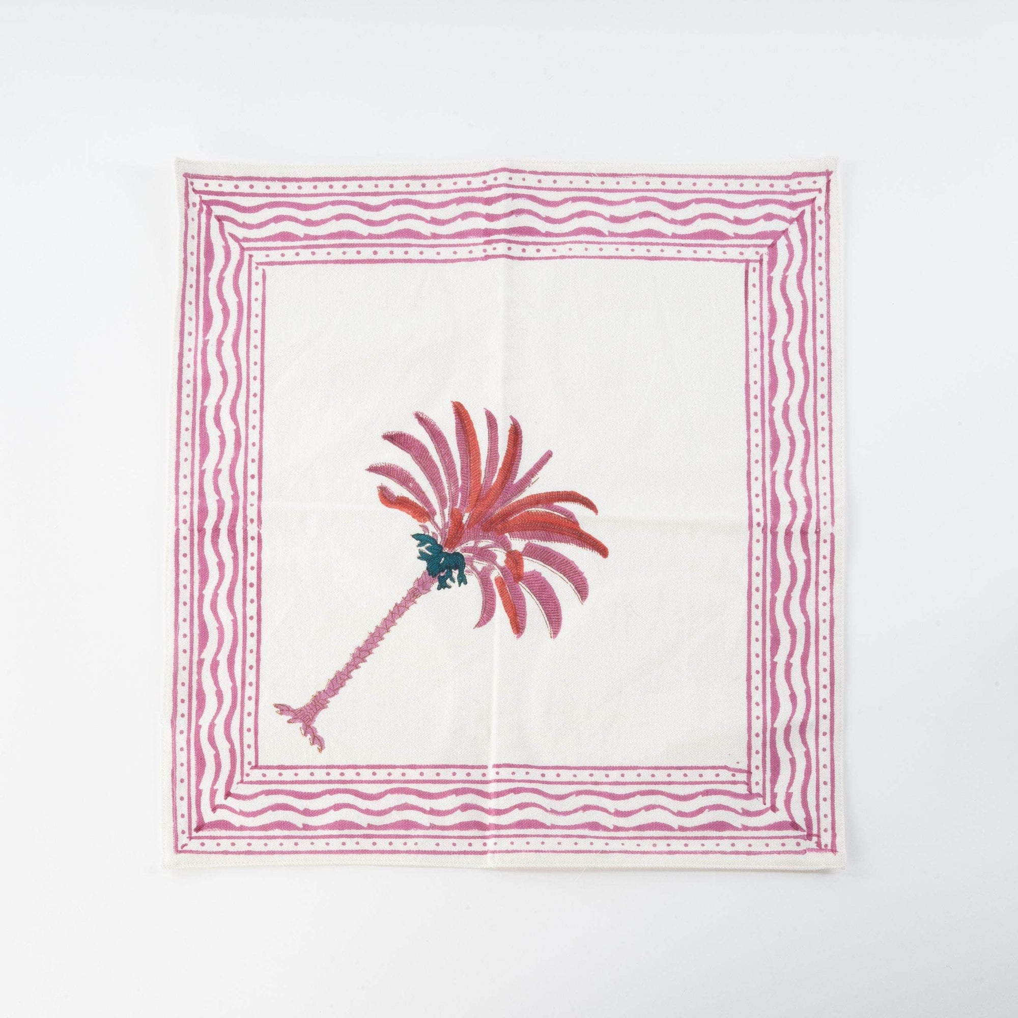Hand-Printed Cotton Napkins - Palm Set of 4