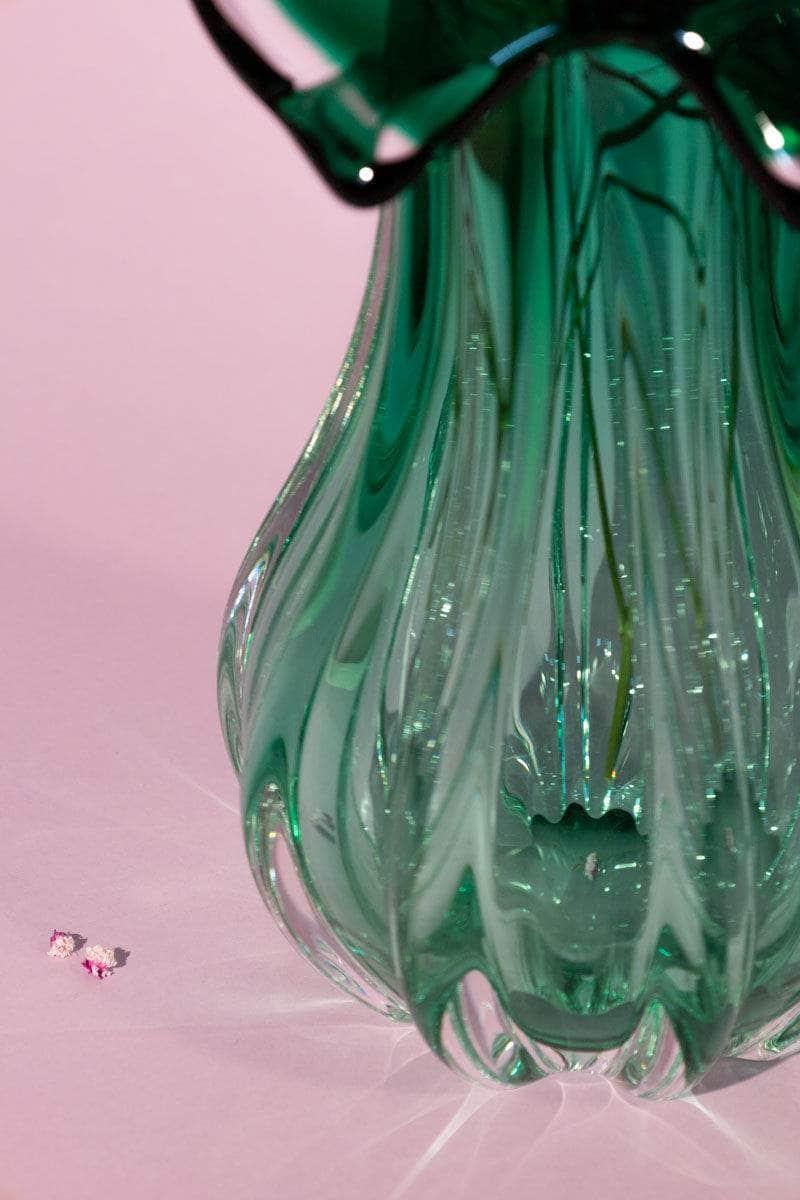 Bohemian Green Glass Vase, Josef Hospodka for Chribska