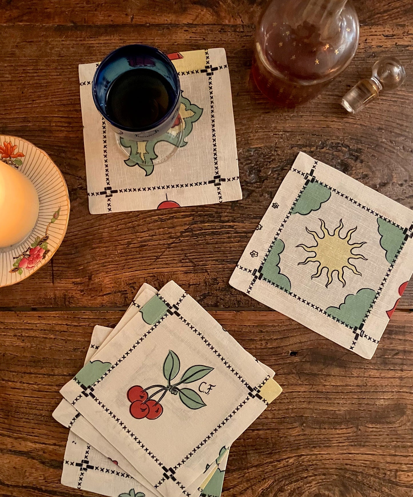 Re-Work Cocktail Napkins in Black Border Print- Set of Six