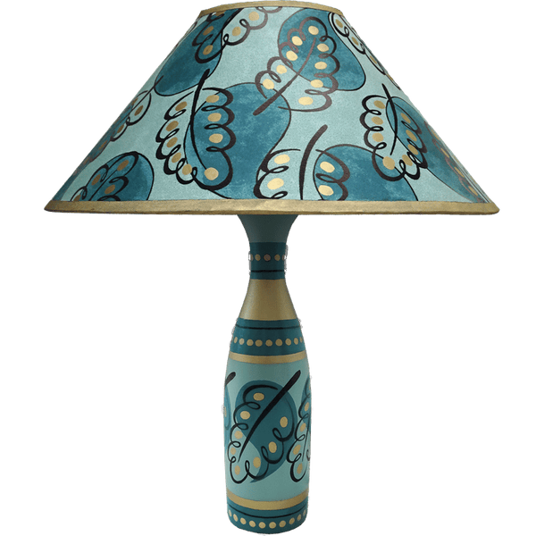 Paisley Leaf Hand Painted 14" Lampshade in Green Gold