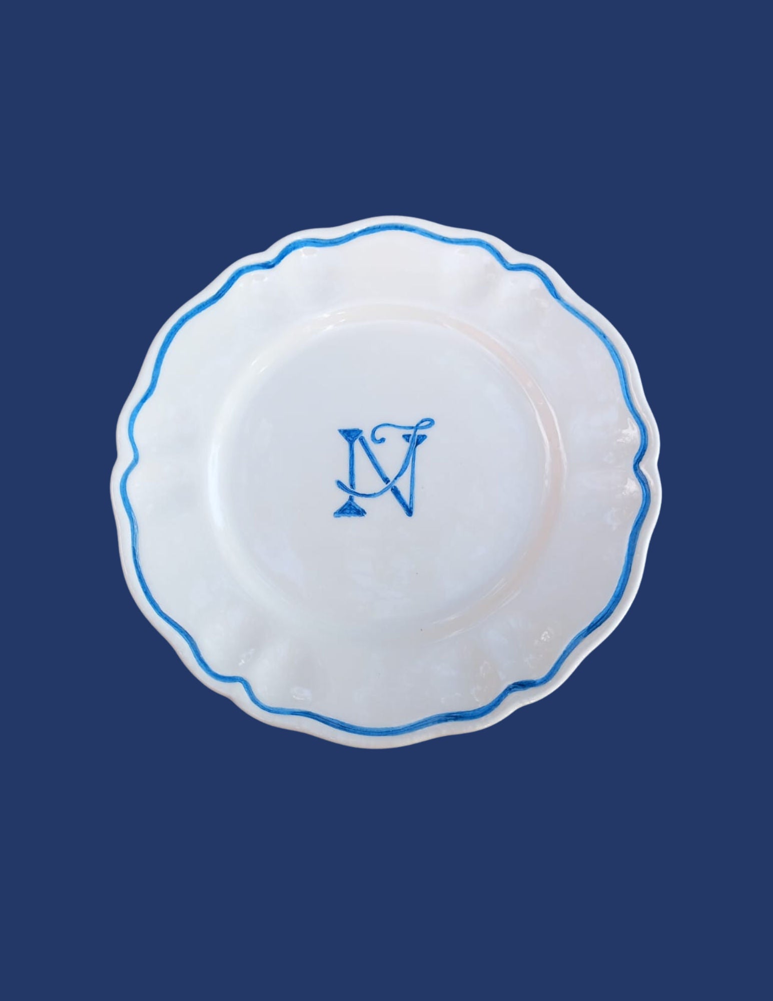 Ceramic Personalised Monogram Scalloped Plate | Set of 12