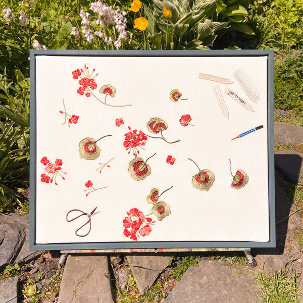 Geranium Cuttings Framed Embroidered Canvas