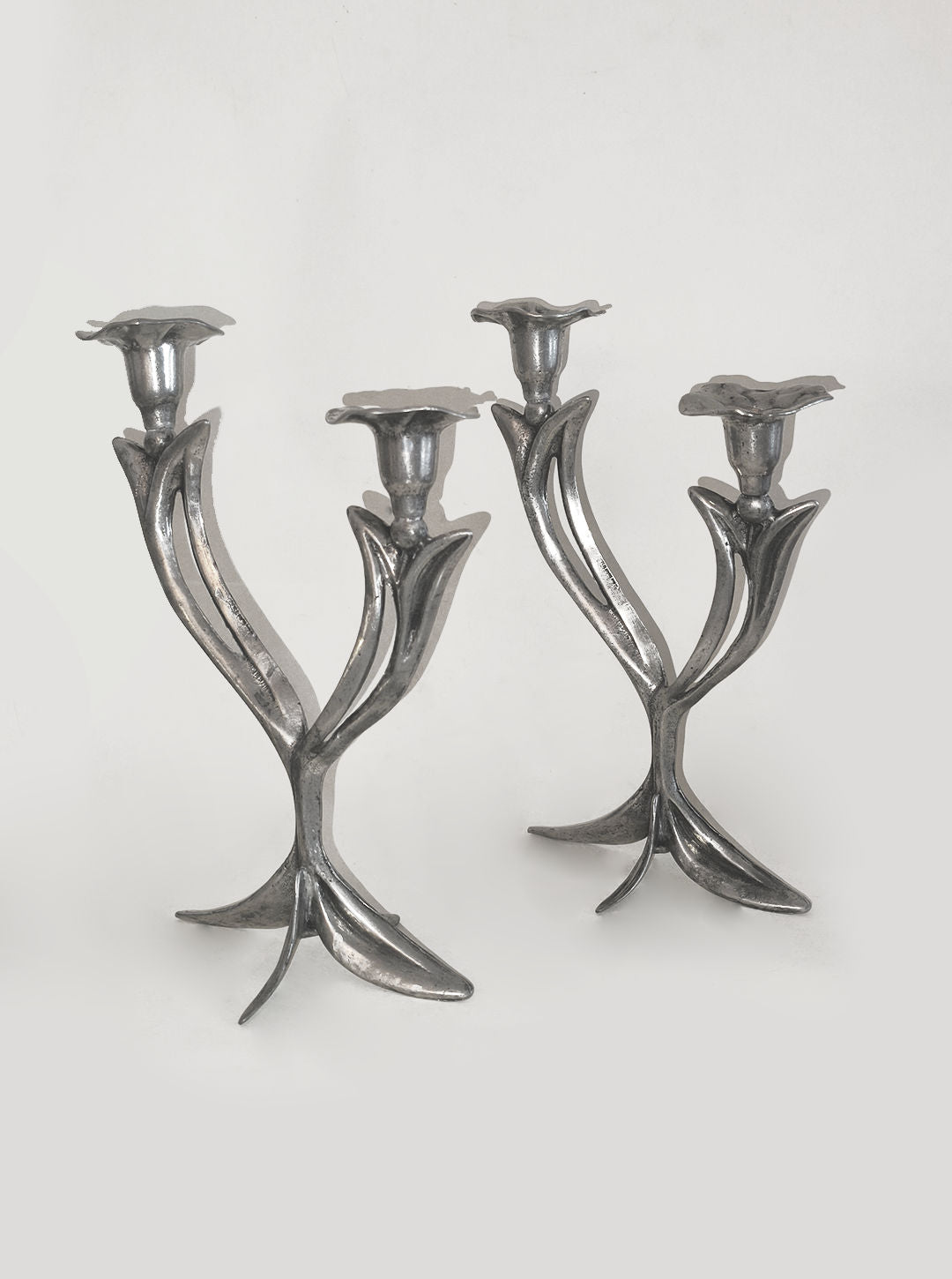 Pair of Art Nouveau Floral Candle Holders