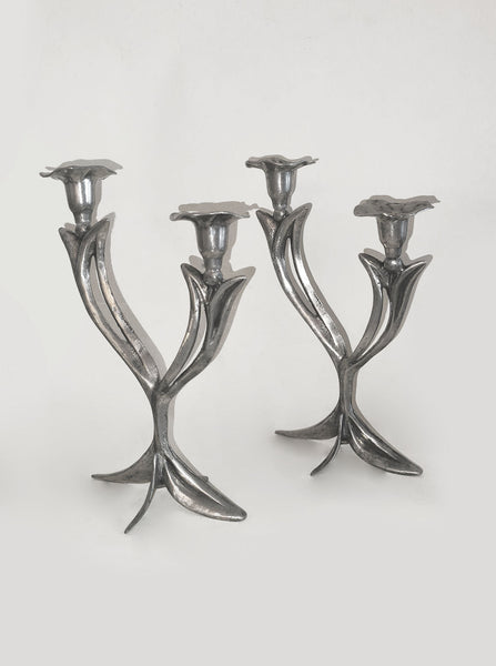 Pair of Art Nouveau Floral Candle Holders