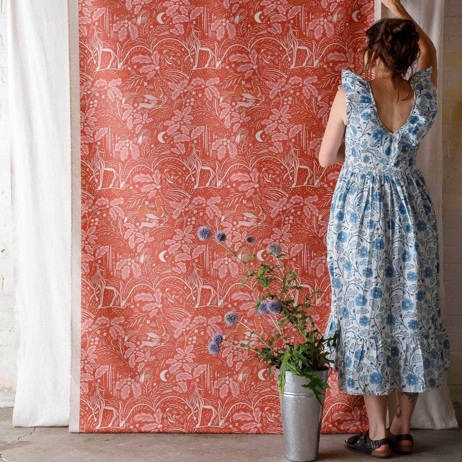 Staffordshire Fabric in Rust and Pink