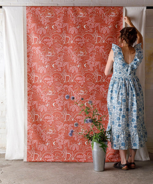 Staffordshire Fabric in Rust and Pink