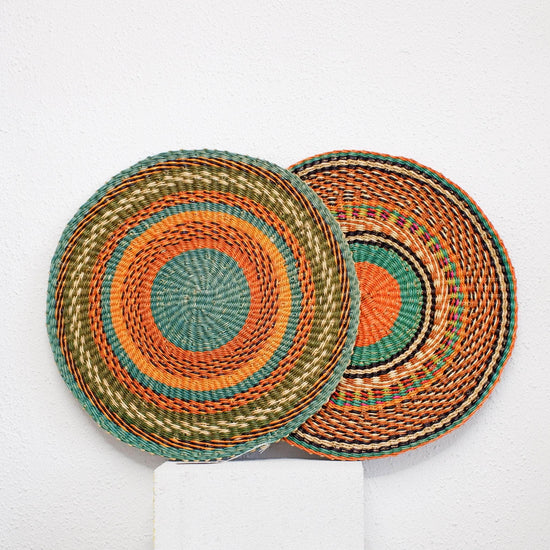 Colourful Placemats from Ghana - Complementary Set of 2 - Turquoise & Orange