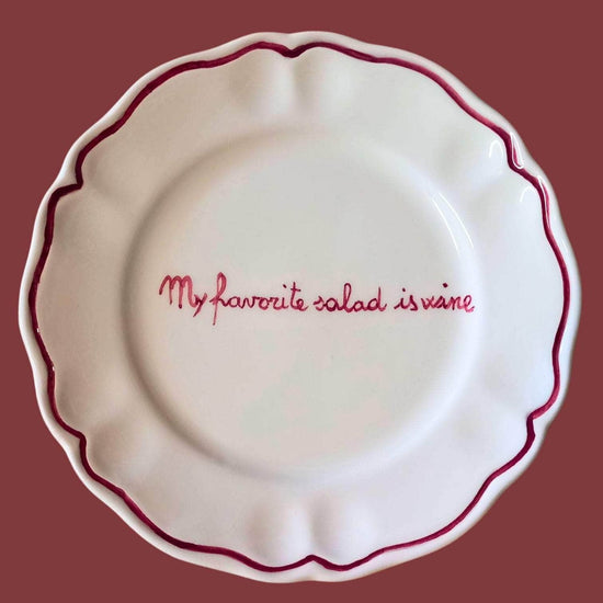 Ceramic "My Favorite Salad is Wine" Scalloped Plate Set of 4