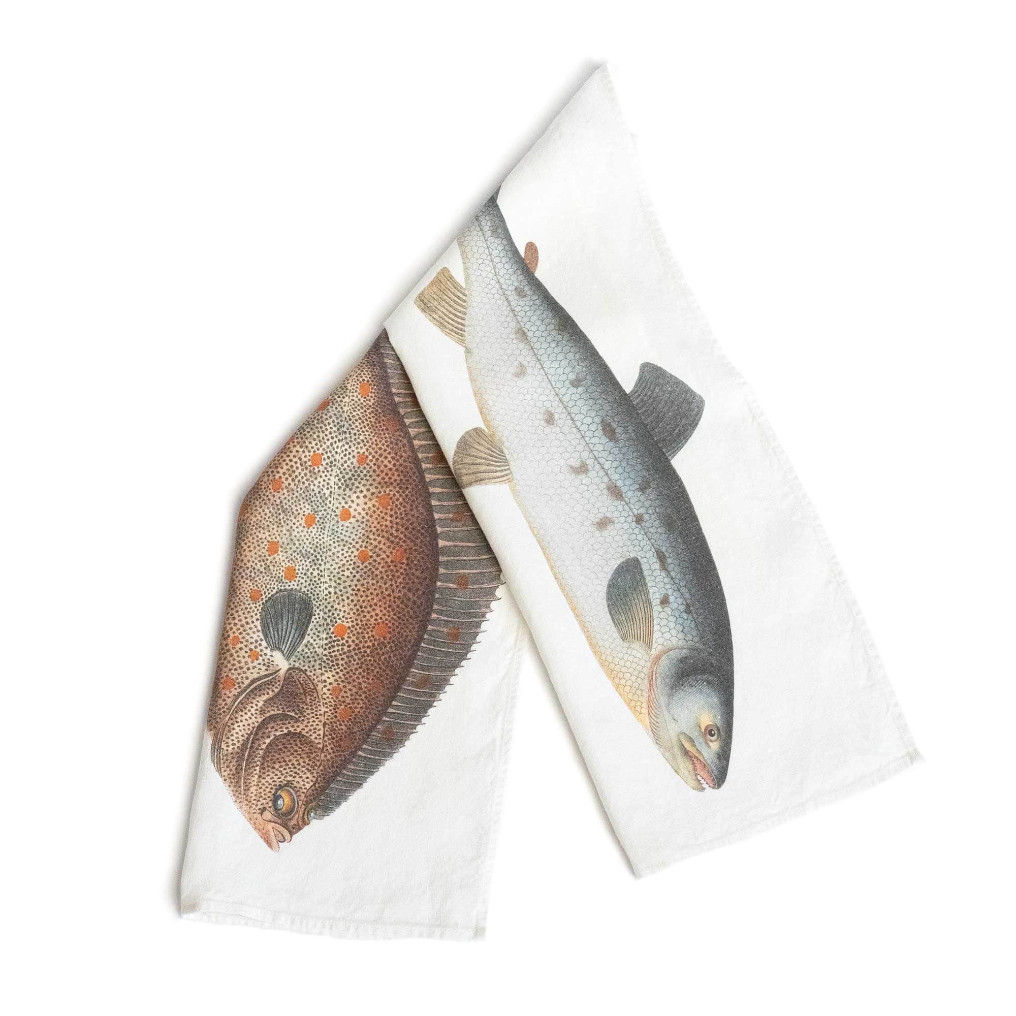 Linen Kitchen Towels SALMON & TURBOT Set of 2 Off-White