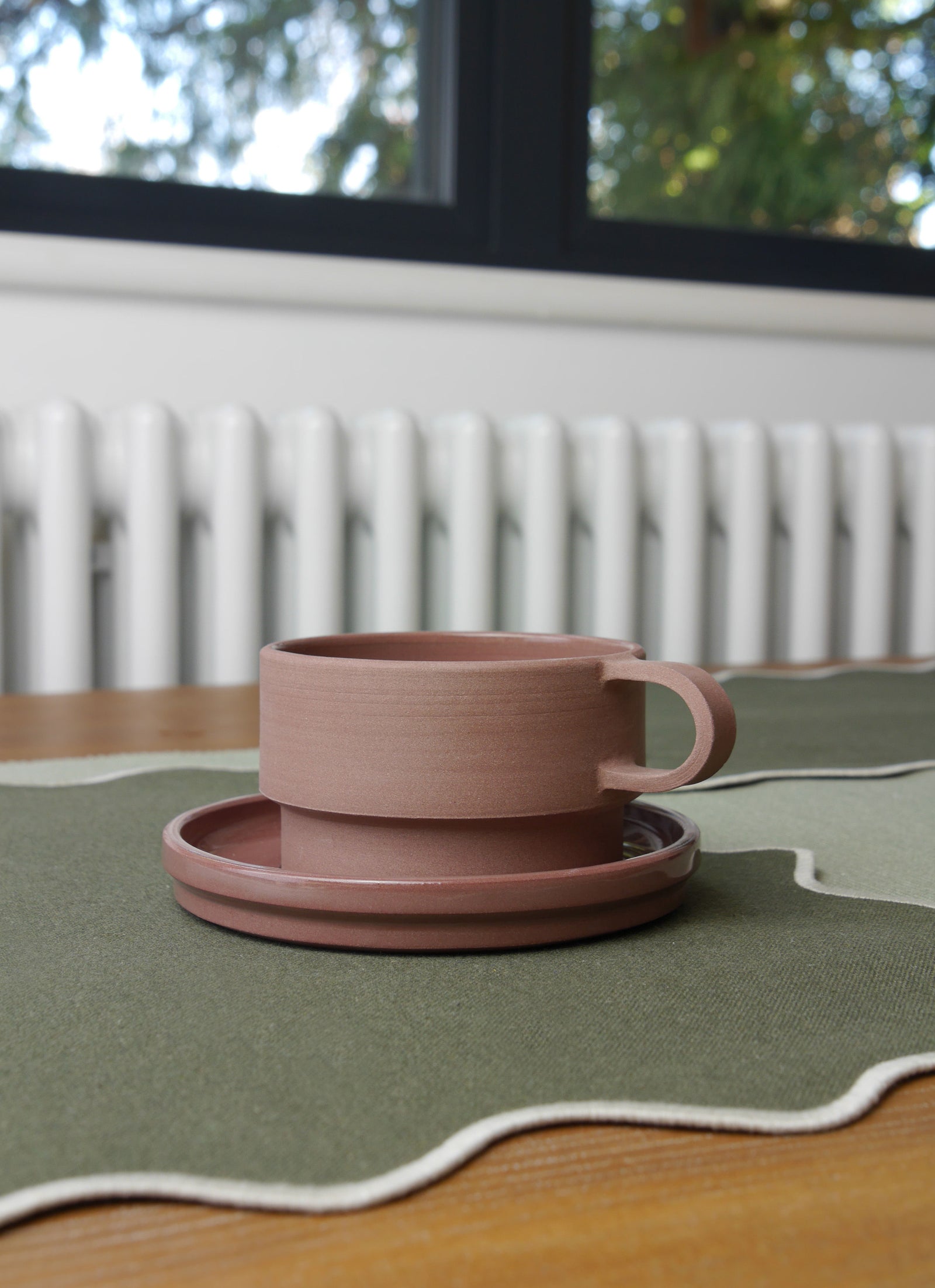 Angular Mug and Saucer Coffee Set, Damson