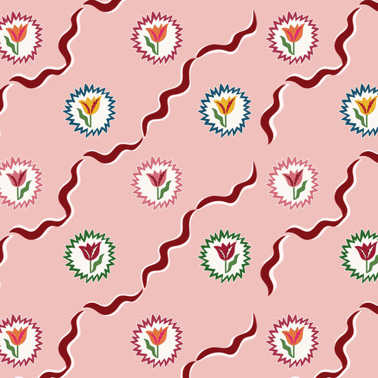 Tulips of Belgravia Wallpaper - Pink and Burgundy
