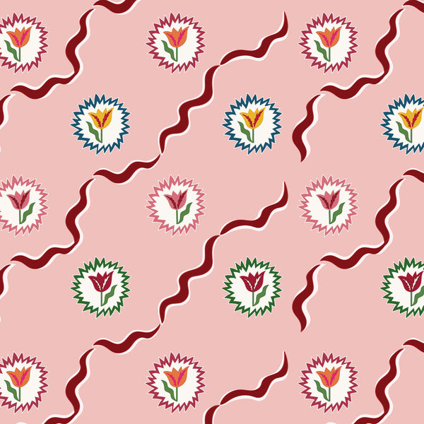 Tulips of Belgravia Wallpaper - Pink and Burgundy