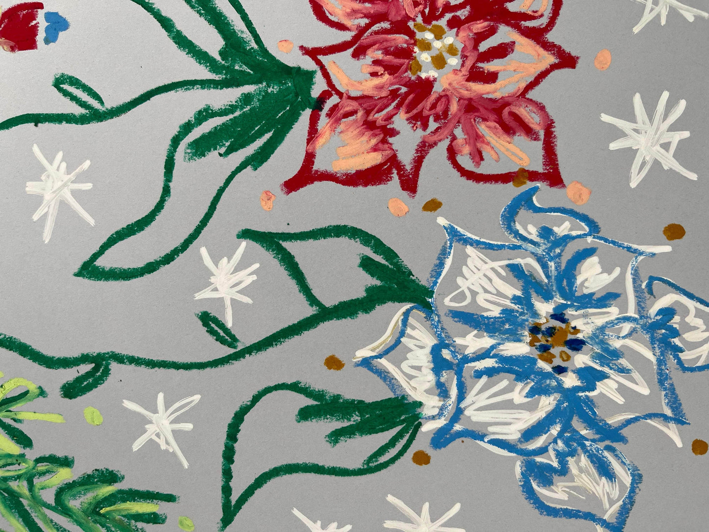 Multi-colored Florals on Light Blue Background I Original Painting A3